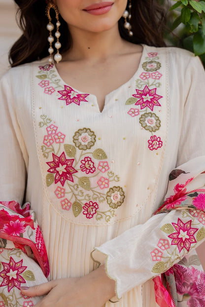 White Floral Kurta Set