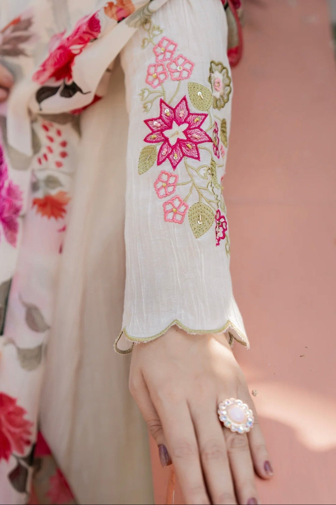 White Floral Kurta Set