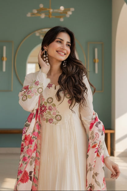 White Floral Kurta Set