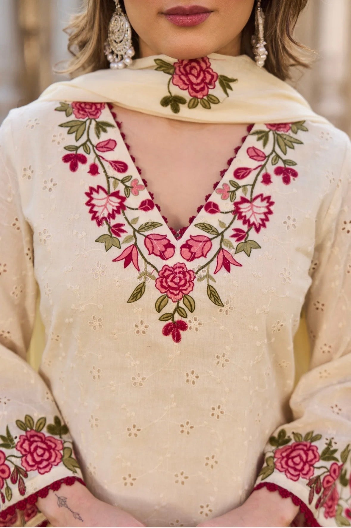 Ivory Cotton Chiffli Set