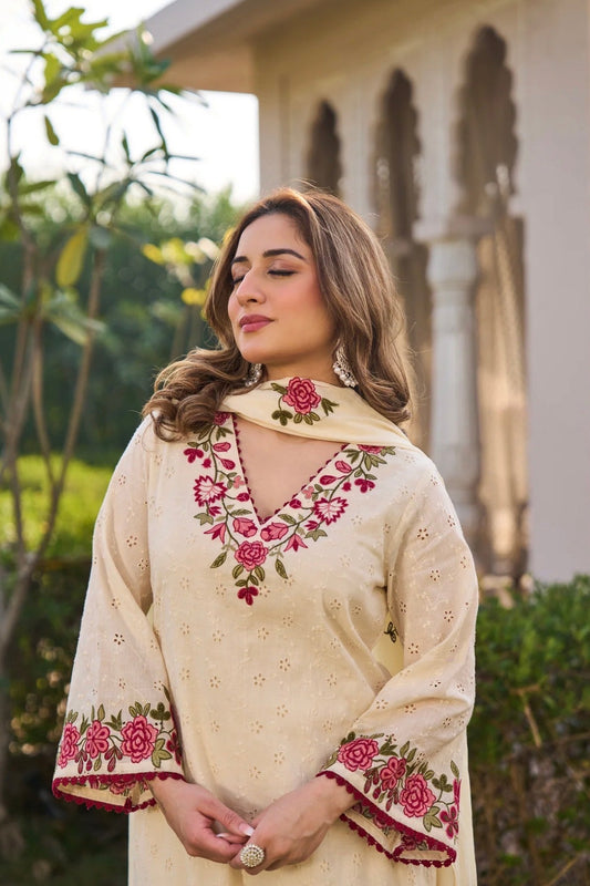 Ivory Cotton Chiffli Set