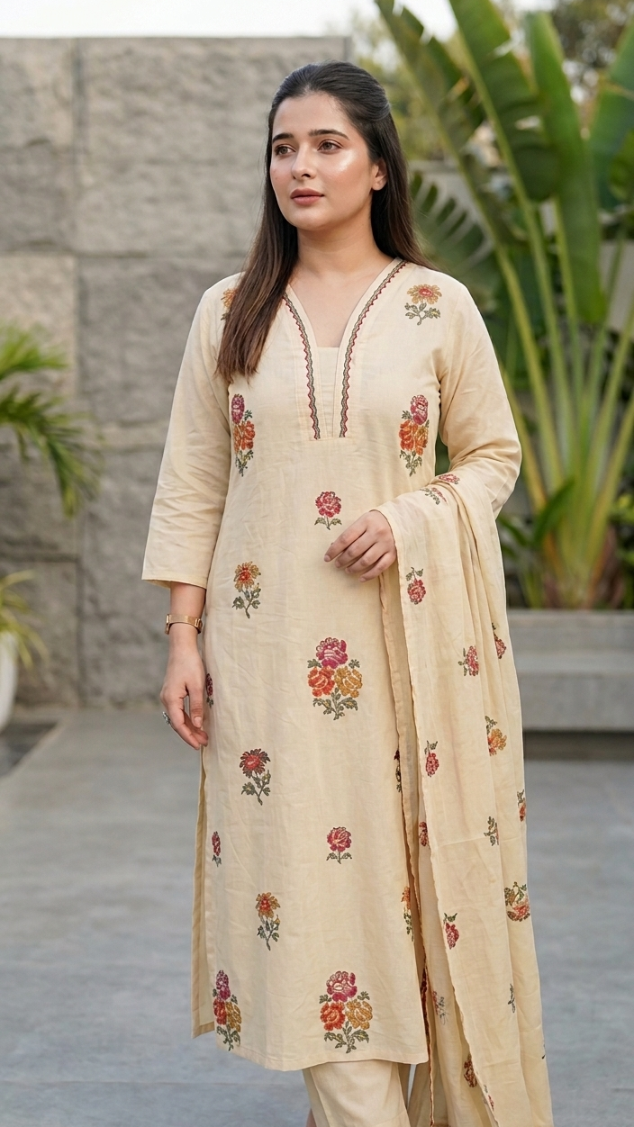 Beige linen Cotton Blend Set