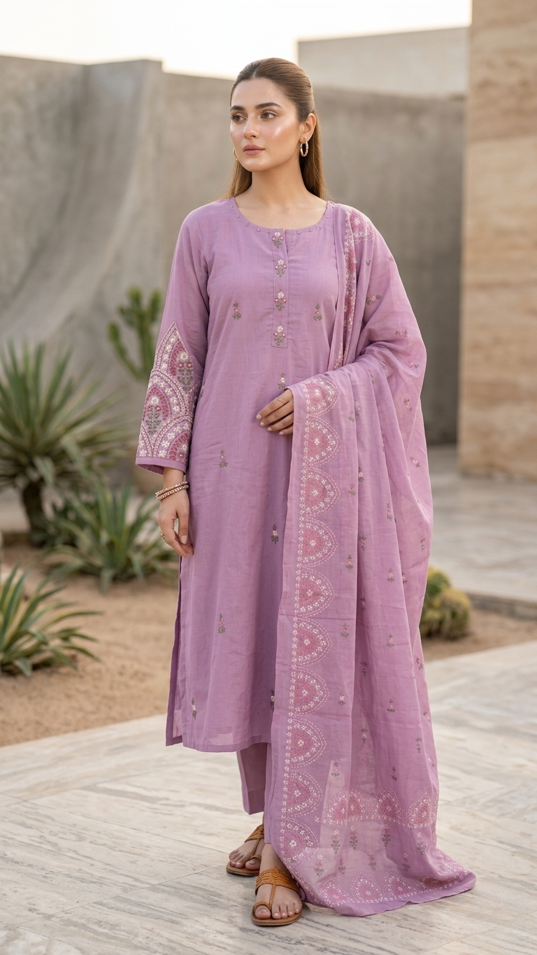 Lilac Mul Cotton Suit Set