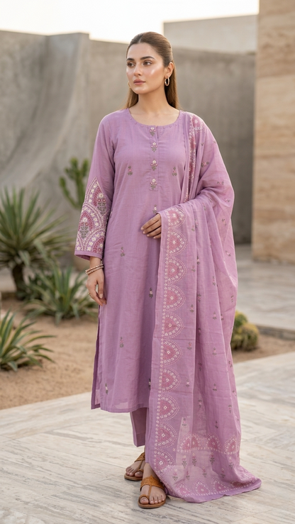 Lilac Mul Cotton Suit Set