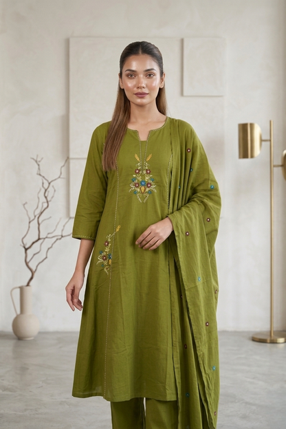 Bottle Green Embroidered Set