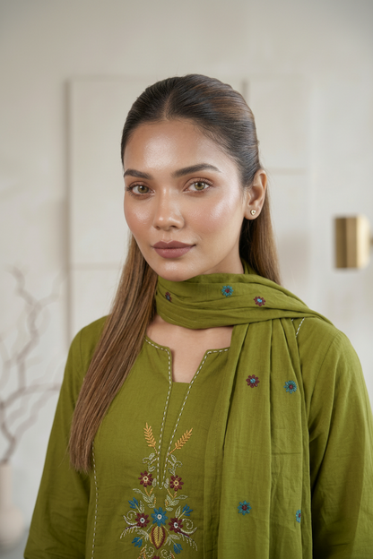 Bottle Green Embroidered Set