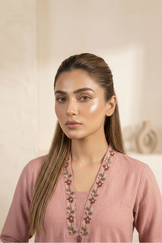 Peach Cotton Kurta Set