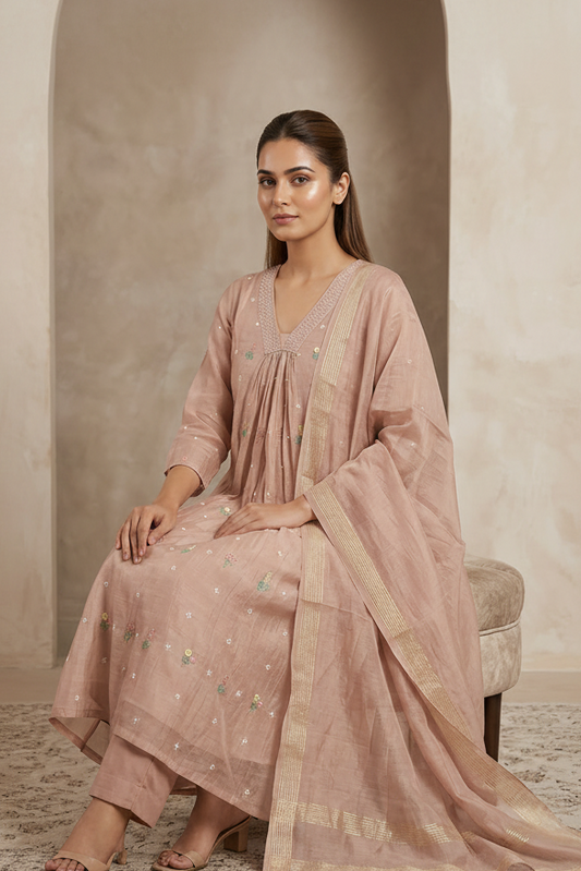 Pastel Blush Mul Chanderi Set