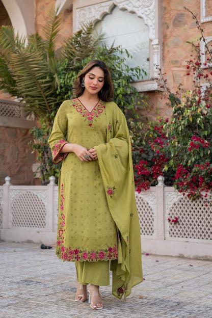 Olive Green Cotton Chiffli set