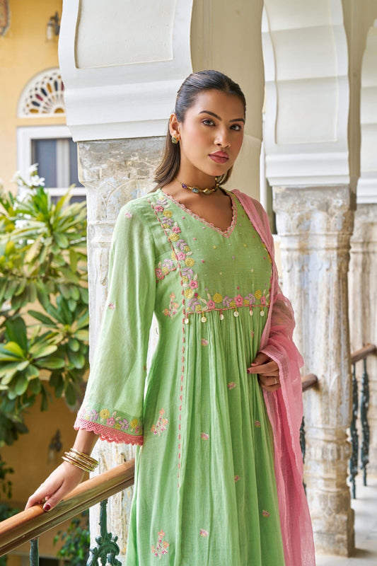 Green Mul Cotton Handwork Set